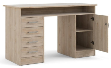 Function Plus Desk 4 Drawer 1 Door in Jackson Hickory Oak