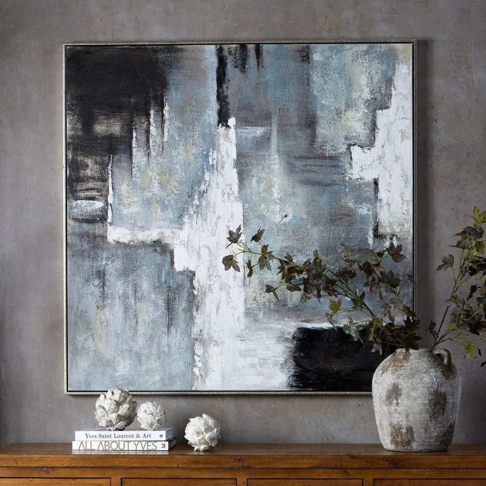 Hand Painted Black And White Layered Abstract Painting