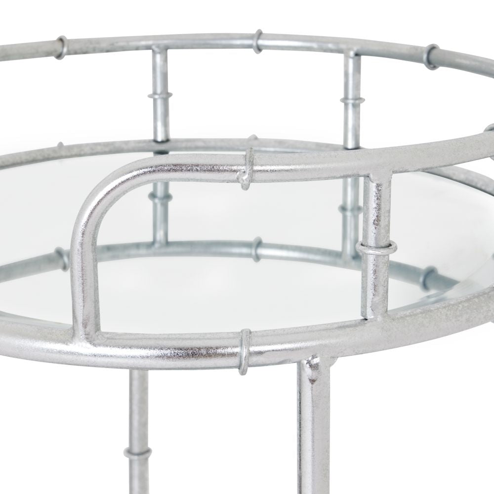 Glass Top Silver Round Drink Trolley