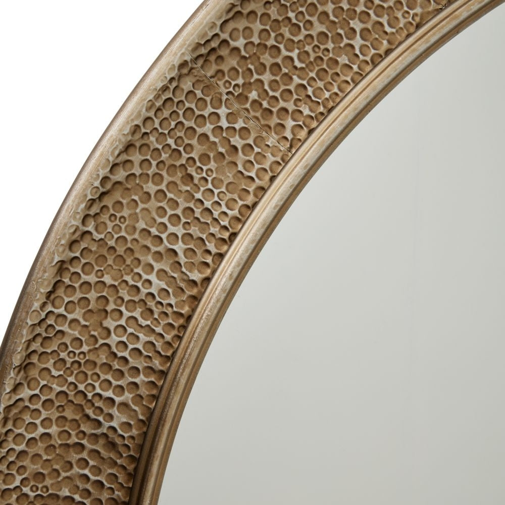 Hammered Large Brass Round Wall Mirror