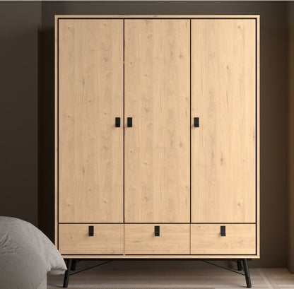 Ry Wardrobe 3 Door 3 Drawer in Jackson Hickory Oak