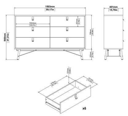 Ry Wide Double Chest of Drawer 6 Drawer in Jackson Hickory Oak