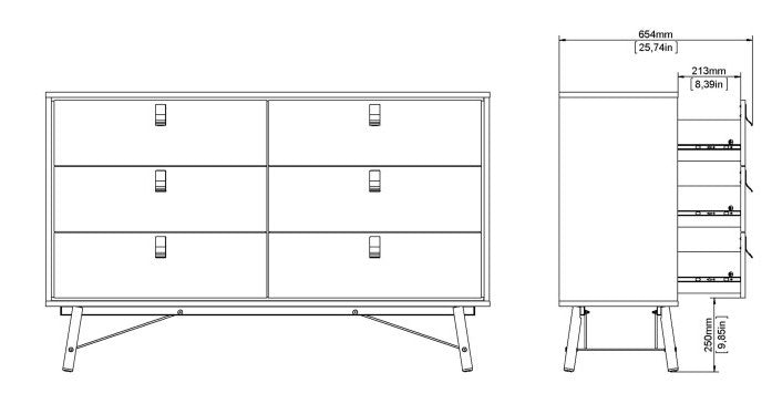 Ry Wide Double Chest of Drawer 6 Drawer in Jackson Hickory Oak