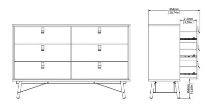 Ry Wide Double Chest of Drawer 6 Drawer in Jackson Hickory Oak