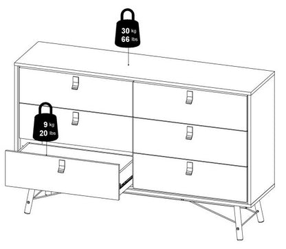 Ry Wide Double Chest of Drawer 6 Drawer in Jackson Hickory Oak