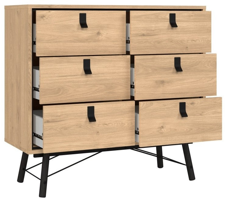 Ry Small Double Chest of Drawer 6 Drawer in Jackson Hickory Oak