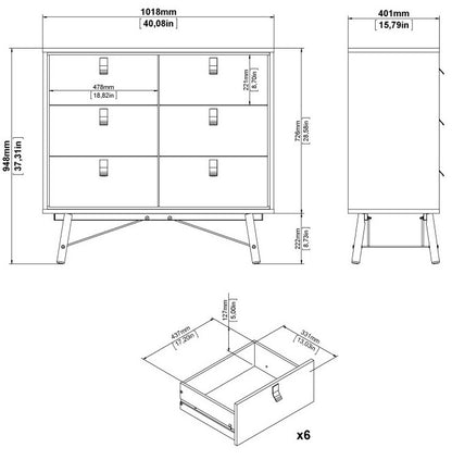 Ry Small Double Chest of Drawer 6 Drawer in Jackson Hickory Oak