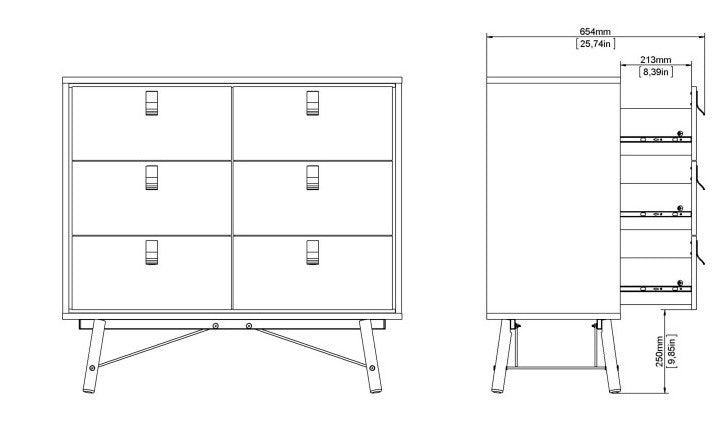 Ry Small Double Chest of Drawer 6 Drawer in Jackson Hickory Oak