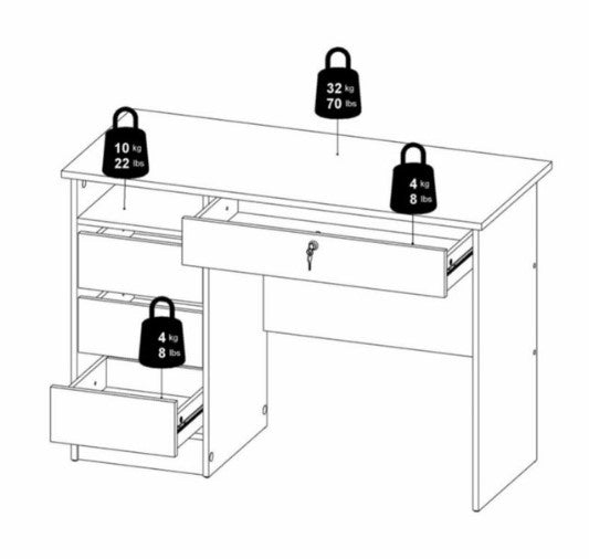 Function Plus Desk 3+1 Handle Free Drawer in Black