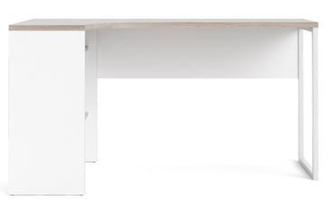 Function Plus White Corner Desk 2 Drawer in White and Truffle Oak