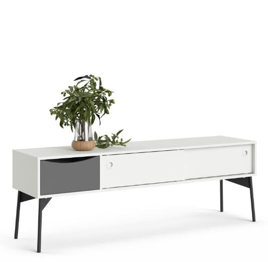 Fur TV Unit 2 Sliding Door 1 Drawer in Grey and White