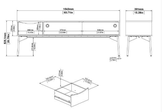 Fur TV Unit 2 Sliding Door 1 Drawer in Grey and White