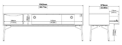 Fur TV Unit 2 Sliding Door 1 Drawer in Grey and White