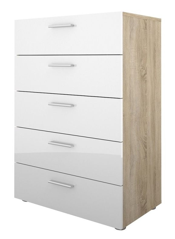 Pepe Chest of 5 Drawer in Oak with White High Gloss