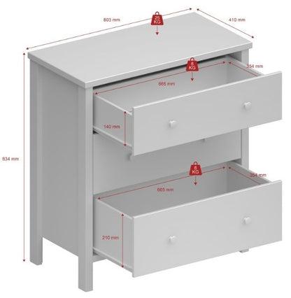 Tromso Off White 3 Drawer Chest