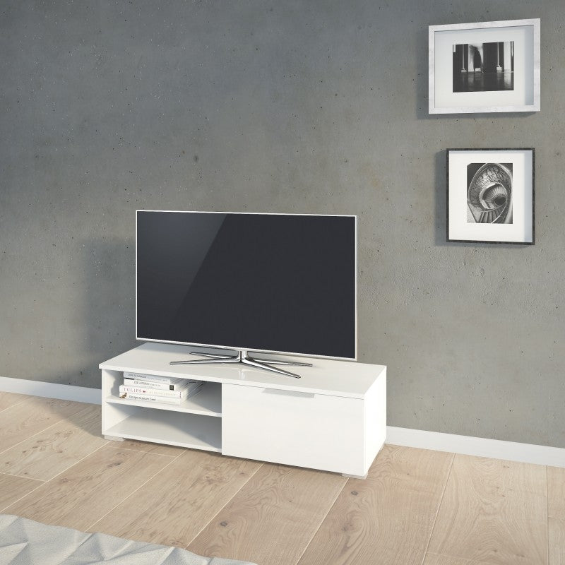 Match TV Unit 1 Drawer 2 Shelf in White High Gloss