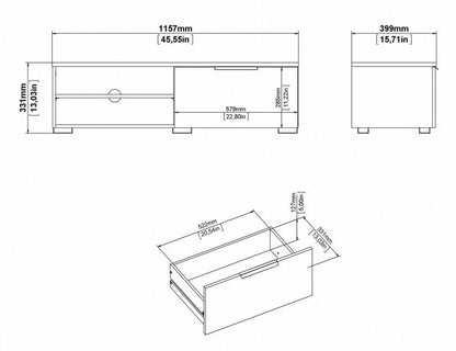 Match TV Unit 1 Drawer 2 Shelf in White High Gloss