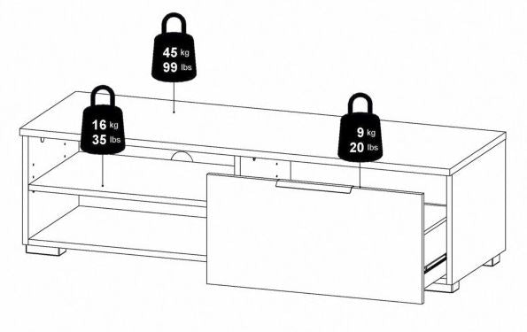 Match TV Unit 1 Drawer 2 Shelf in White High Gloss