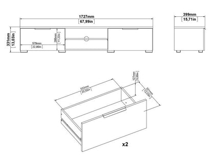 Match TV Unit 2 Drawer 2 Shelf in White High Gloss