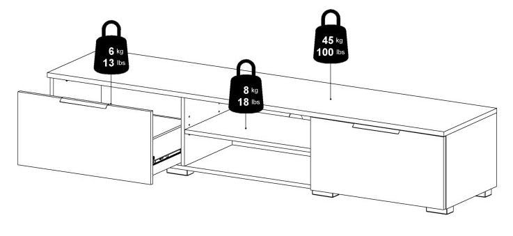 Match TV Unit 2 Drawer 2 Shelf in White High Gloss