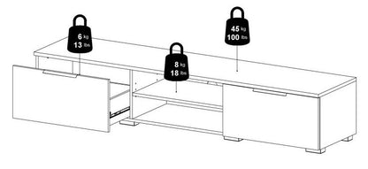 Match TV Unit 2 Drawer 2 Shelf in White High Gloss