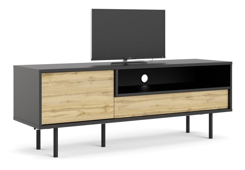 Match TV Unit 1 Door 1 Drawer in Black and Oak