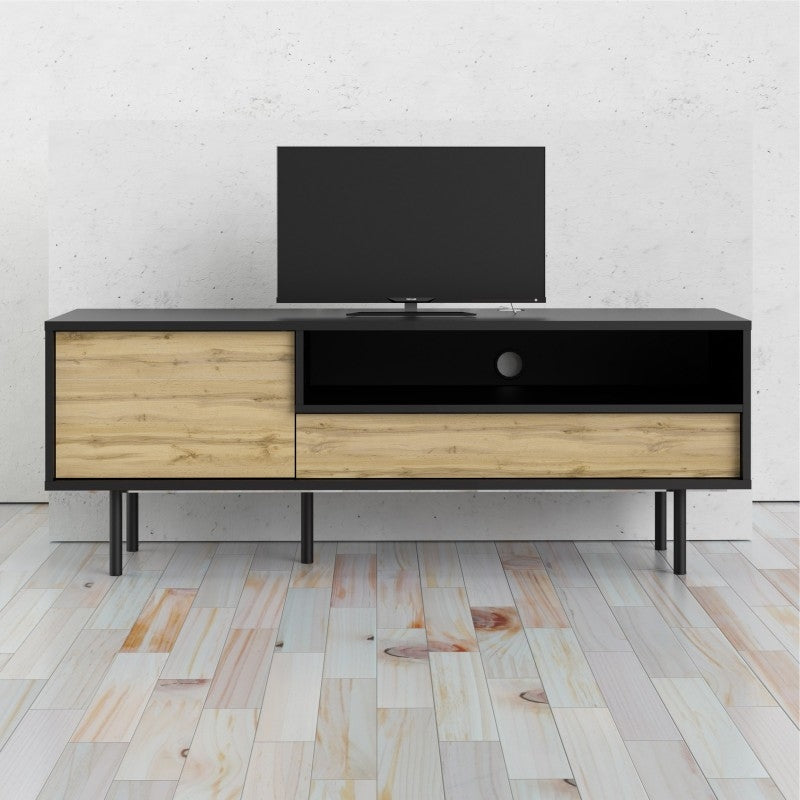 Match TV Unit 1 Door 1 Drawer in Black and Oak