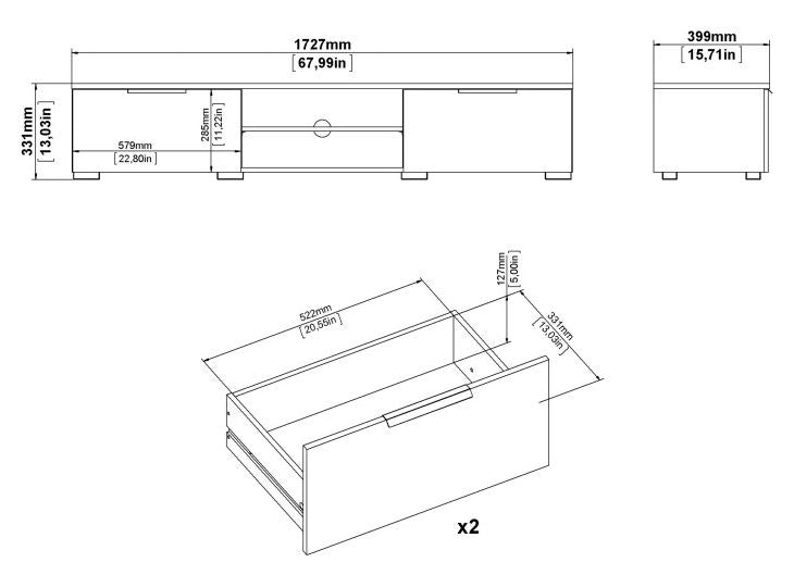 Match TV Unit 2 Drawer 2 Shelf in Jackson Hickory Oak