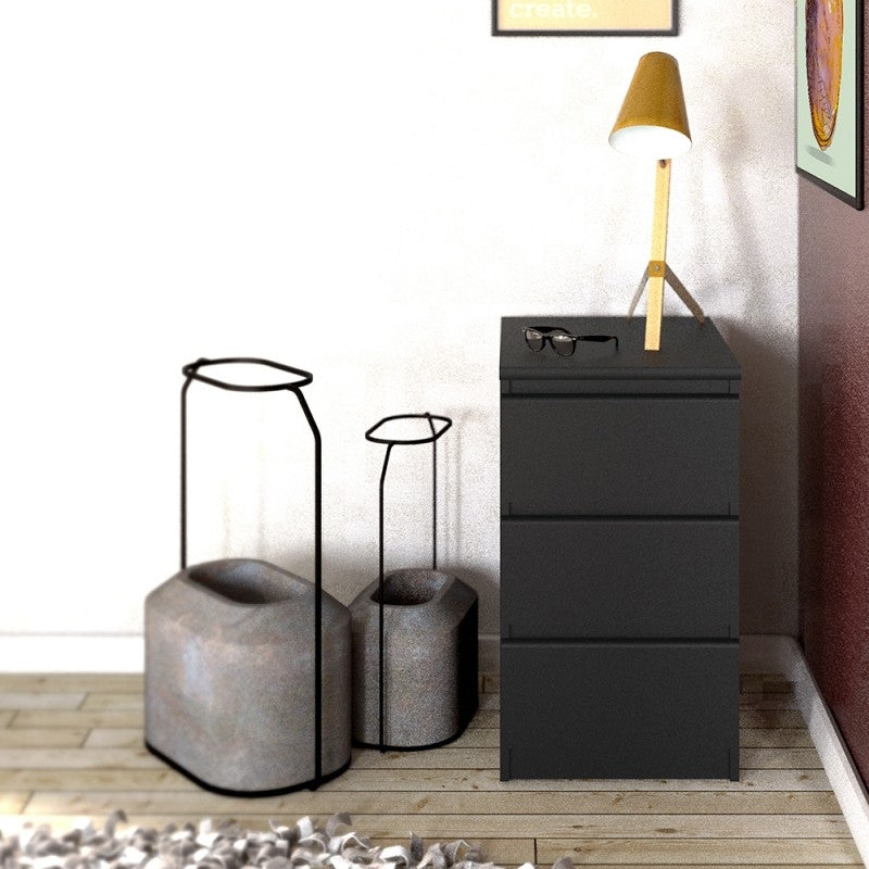 Naia Bedside 3 Drawer in Black Matt