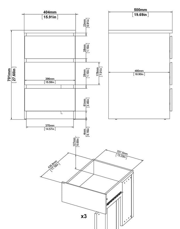 Naia Bedside 3 Drawer in Black Matt