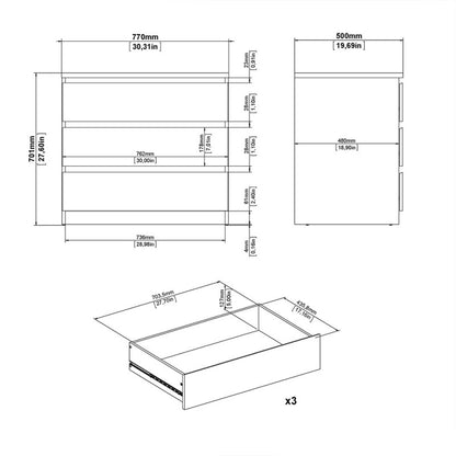 Naia Chest of 3 Drawer in Black Matt