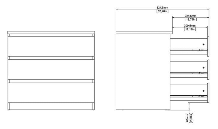 Naia Chest of 3 Drawer in Black Matt