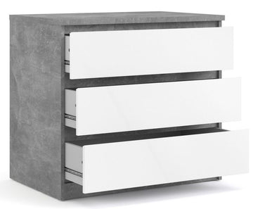 Naia Chest of 3 Drawer in Concrete and White High Gloss