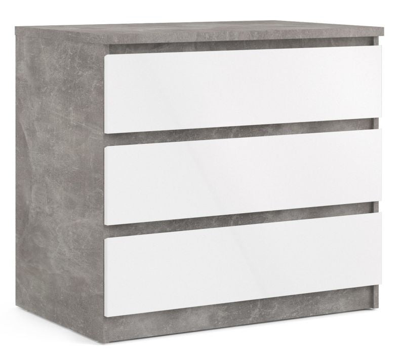 Naia Chest of 3 Drawer in Concrete and White High Gloss