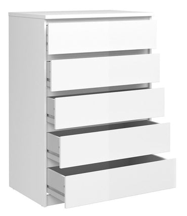 Naia Chest of 5 Drawer in White High Gloss