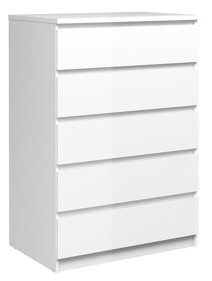 Naia Chest of 5 Drawer in White High Gloss