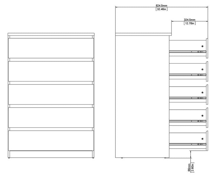 Naia Chest of 5 Drawer in White High Gloss