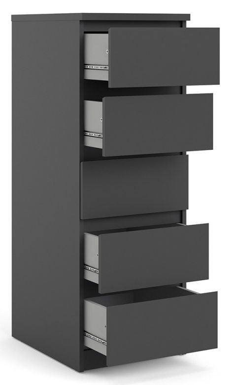 Naia Narrow Chest of 5 Drawer in Black Matt