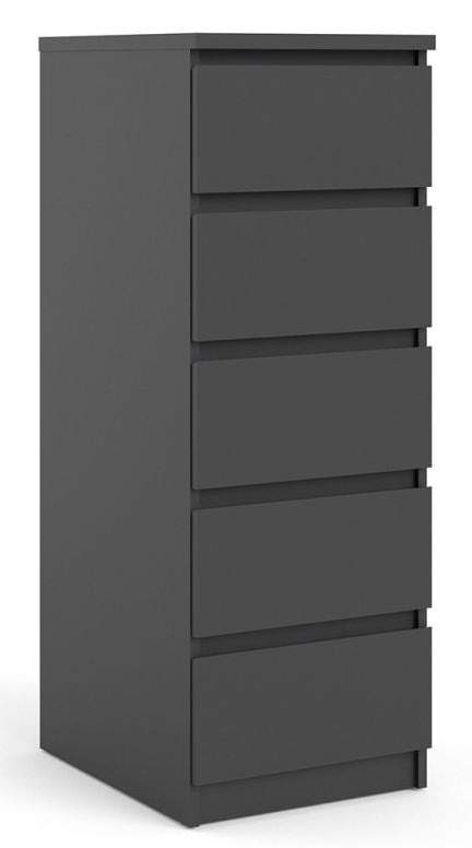 Naia Narrow Chest of 5 Drawer in Black Matt