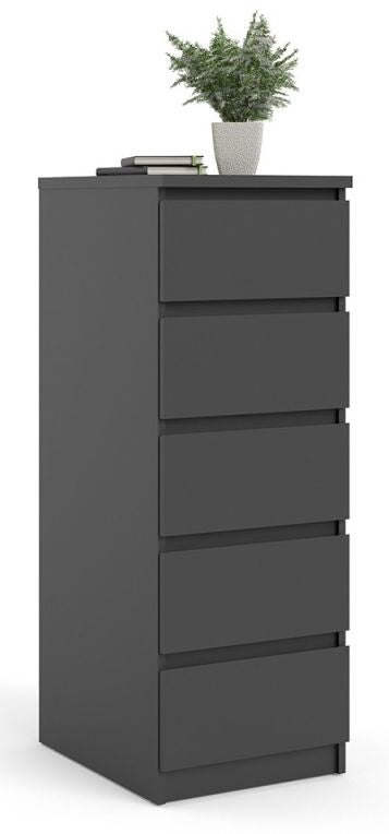 Naia Narrow Chest of 5 Drawer in Black Matt