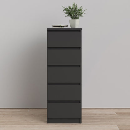 Naia Narrow Chest of 5 Drawer in Black Matt