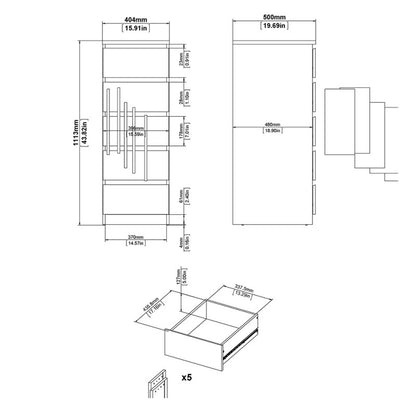 Naia Narrow Chest of 5 Drawer in Black Matt