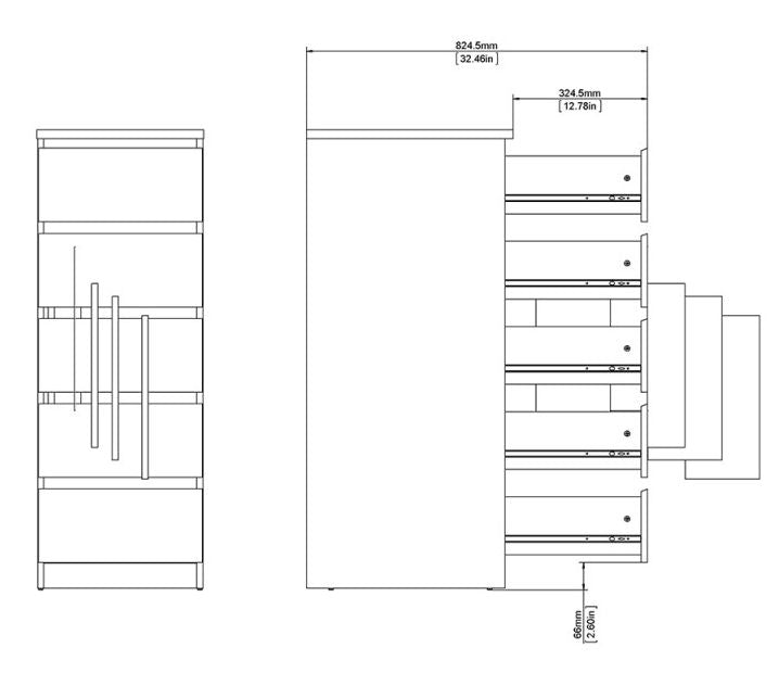 Naia Narrow Chest of 5 Drawer in Black Matt