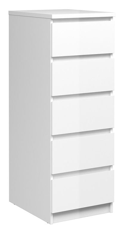 Naia Narrow Chest of 5 Drawer in White High Gloss