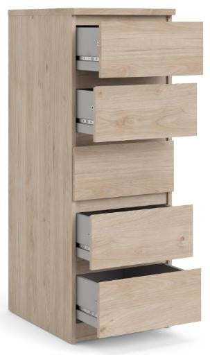 Naia Narrow Chest of 5 Drawer in Jackson Hickory Oak