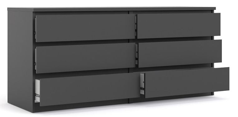 Naia Wide Chest of 6 Drawer in Black Matt