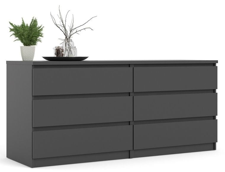 Naia Wide Chest of 6 Drawer in Black Matt