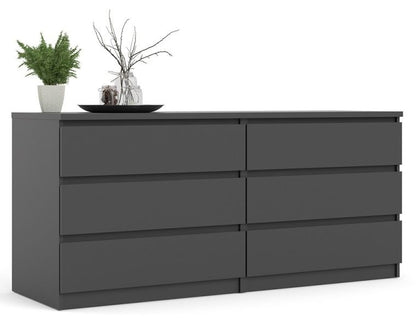 Naia Wide Chest of 6 Drawer in Black Matt