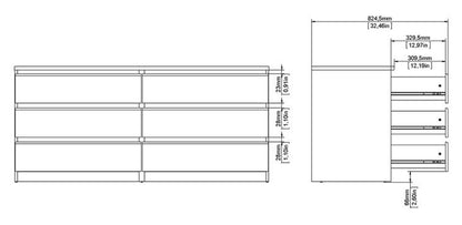 Naia Wide Chest of 6 Drawer in Black Matt