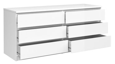 Naia Wide Chest of 6 Drawer in White High Gloss